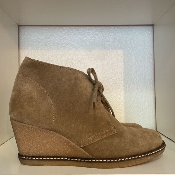 J.Crew Suede Desert Wedge Booties Taupe Tan Ankle Minimalist Classic Neutral - Picture 4 of 9